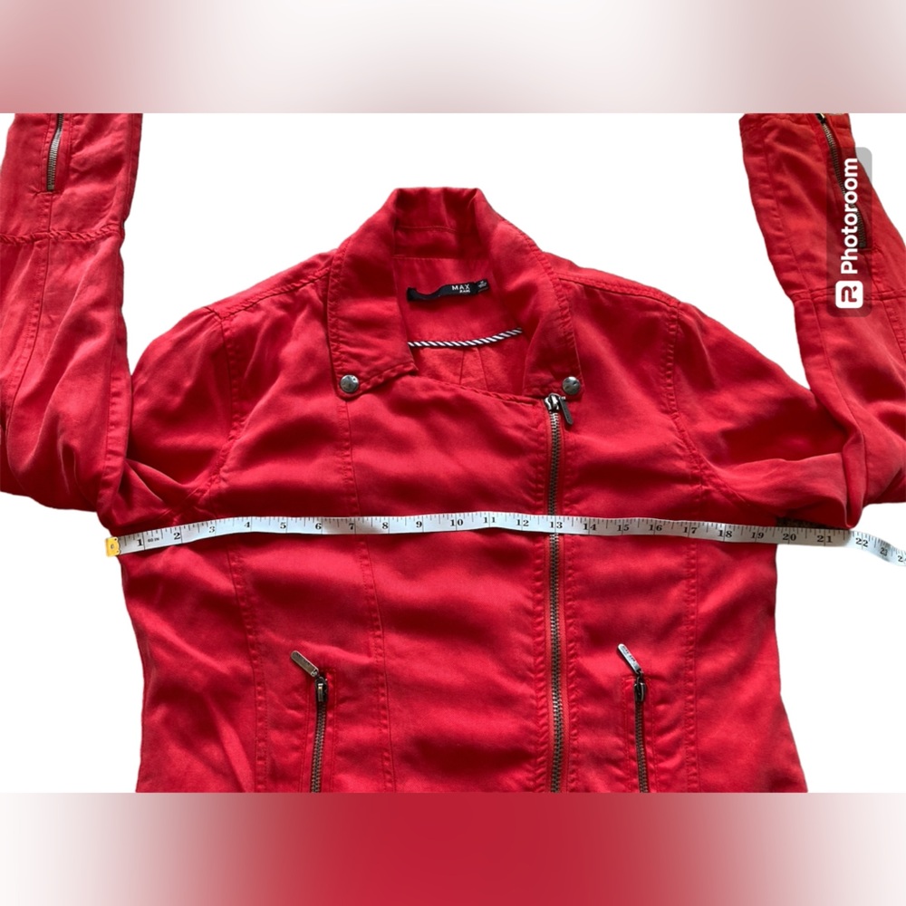 Max Jeans Red Moto Jacket. Size Medium. - Picture 8 of 14